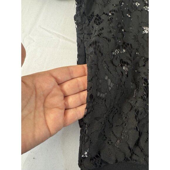 Womens Whimsigoth Black Lace Bomber Jacket M Crochet Floral Fairy Grunge Romance - Picture 6 of 6